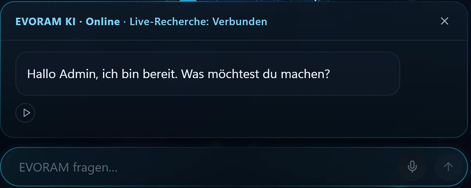 KI-Assistent von EVORAM Cleaning mit Begrüßung und Eingabefeld